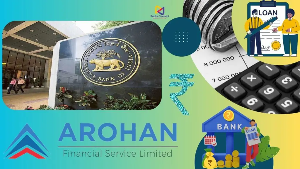 Arohan Financial Services Limited" and appears to be a collage featuring the Reserve Bank of India's building, financial elements like loans, currency, and calculators, along with the Arohan Financial Services Limited logo.