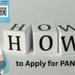 llustration showing a sample Indian PAN card, a person using a laptop, and wooden blocks spelling 'HOW', with the text 'How to Apply for PAN Online' to guide users on online PAN card application.