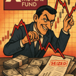 Visual representation of the Axis Mutual Fund scam, showing stacks of seized currency, financial documents, and the name Viresh Joshi to highlight financial fraud, asset seizure, and the central figure in the ED’s investigation.