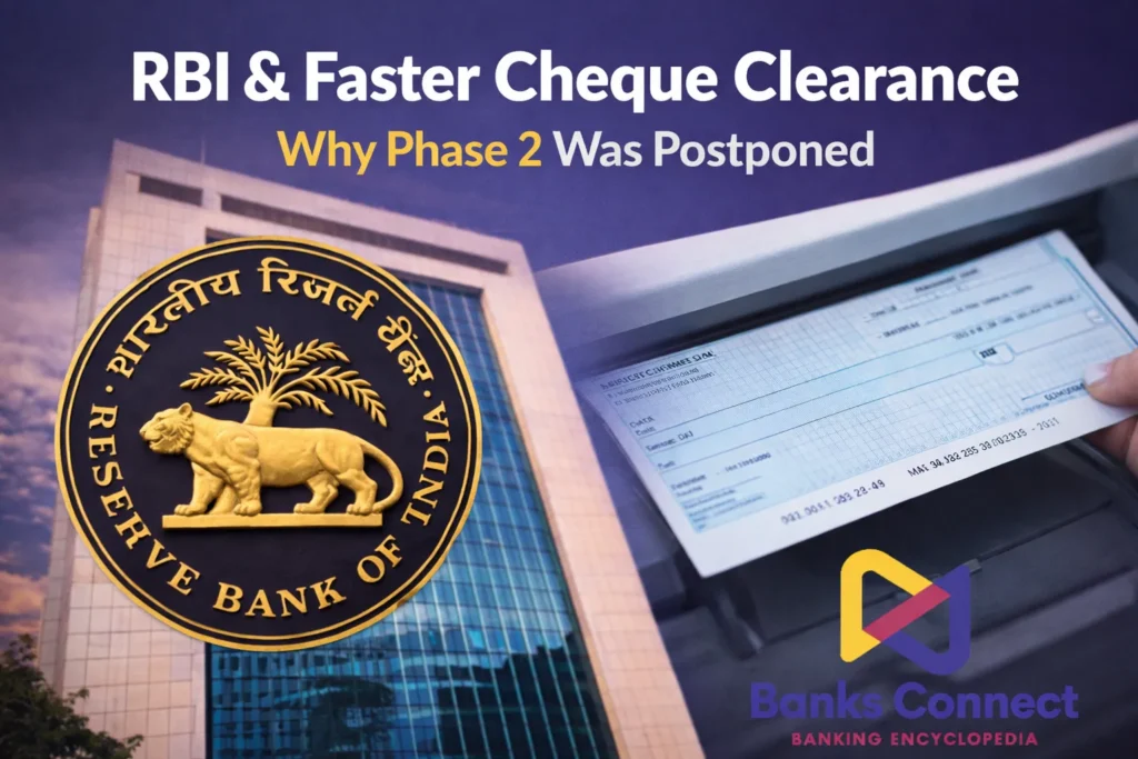 RBI building and cheque clearance concept image explaining delay in Phase 2 faster cheque system