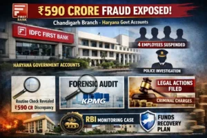 IDFC First Bank ₹590 crore fraud case at Chandigarh branch involving Haryana government accounts – investigation and RBI monitoring