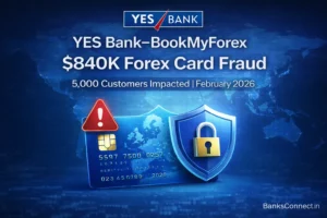 YES Bank BookMyForex $840K forex card fraud impacting 5000 customers February 2026