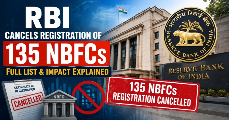RBI cancels registration of 135 NBFCs in India in 2026, major regulatory action by Reserve Bank of India against non-banking financial companies.