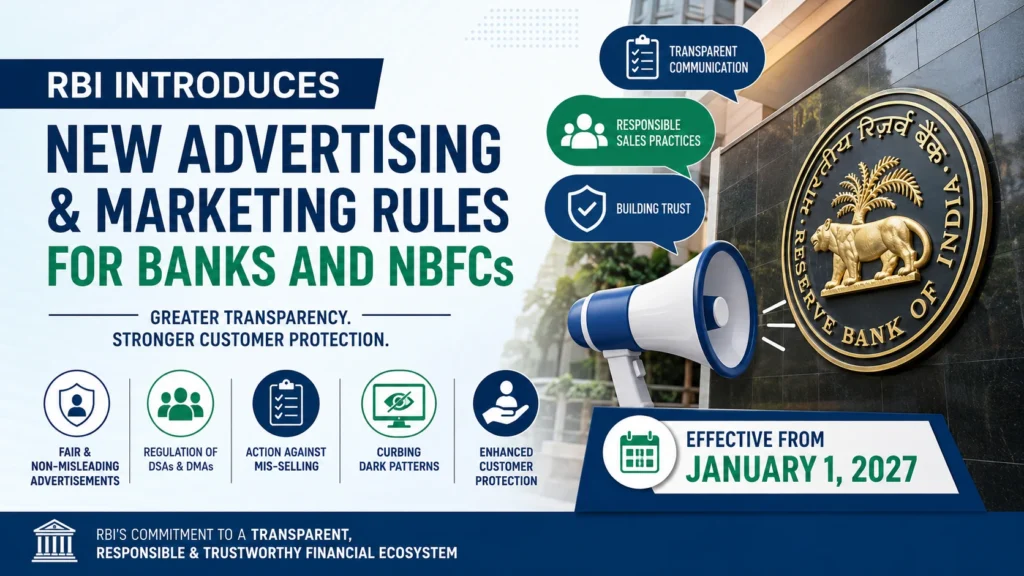 RBI introduces new advertising and marketing rules for banks and NBFCs effective January 1, 2027 to improve transparency and customer protection